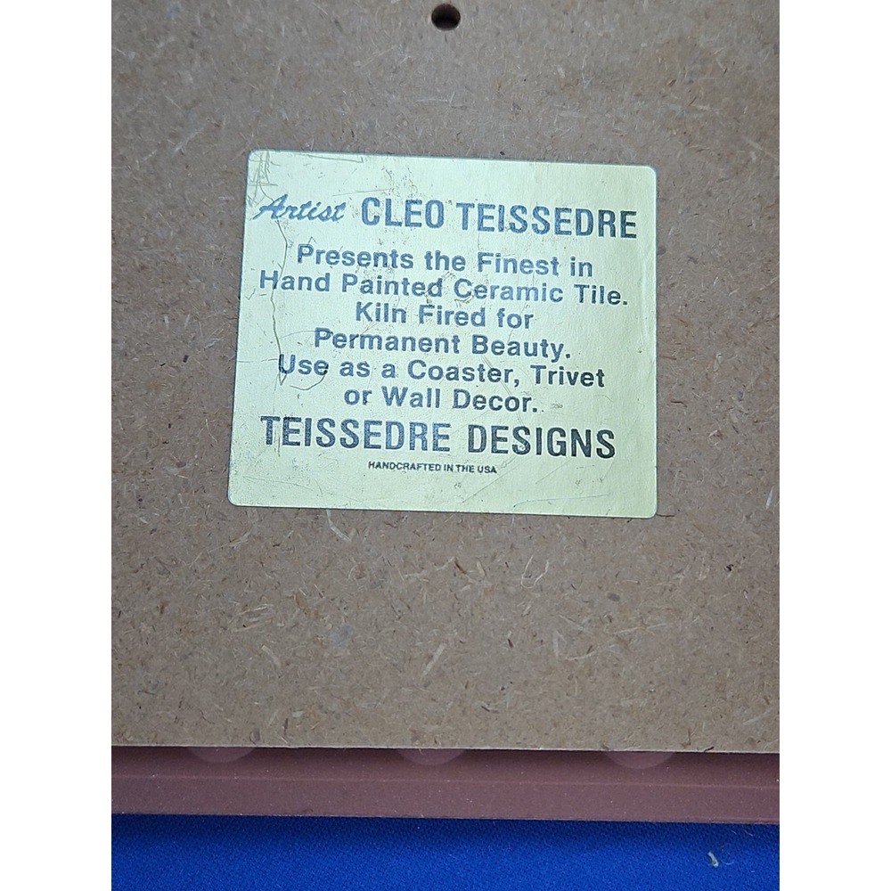 Cleo Teissedre Art Tile Trivet Coaster ORCA WHALE DOLPHINS 1983 Wall Plaque 6x6 - Picture 5 of 11
